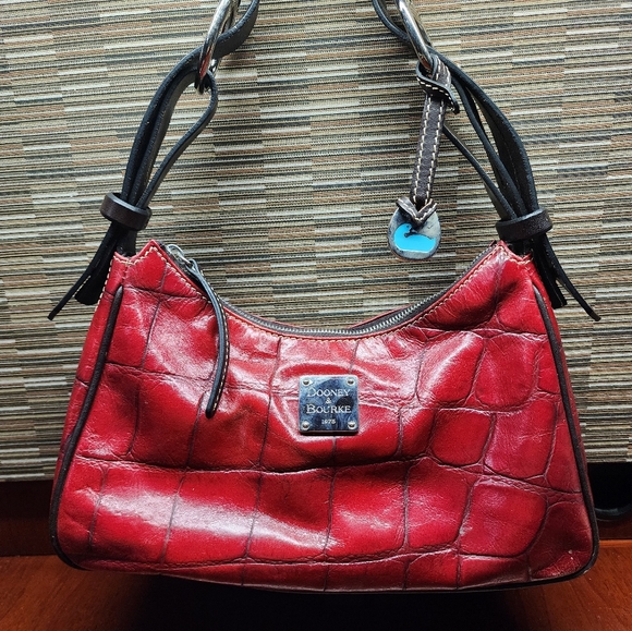 Dooney & Bourke Handbags - Dooney & Bourke Red Croc-Embossed Leather Shoulder Bag